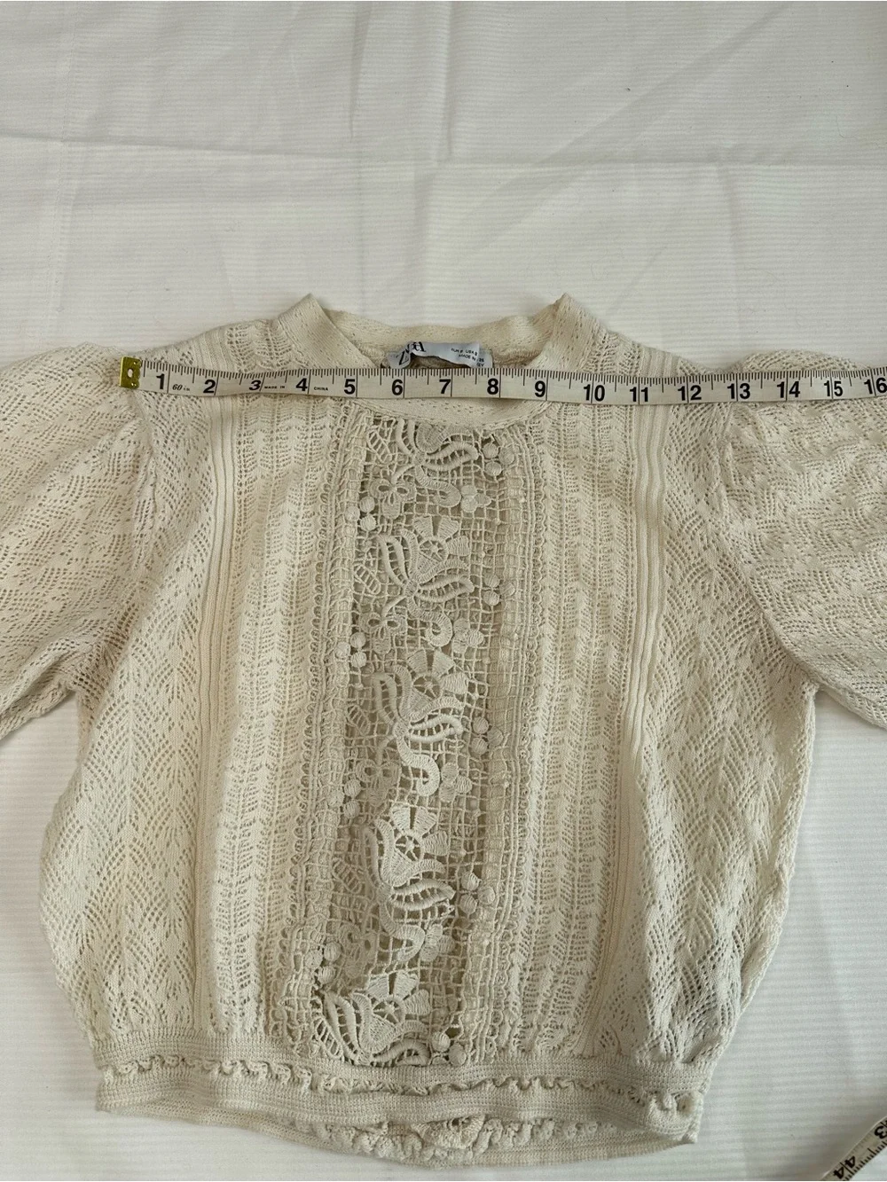 Romantic Lace Puff Sleeve Crop Top Zara Cream Crochet Blouse